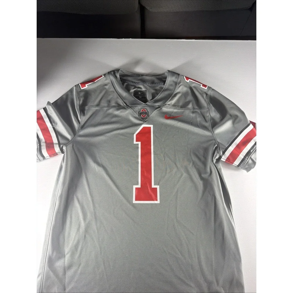 Nike Ohio State Buckeyes Jersey Med Grey Football #1 Game Jersey NCAA Dri Fit